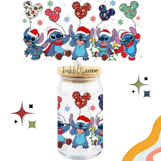 Stitch and Christmas Balloons UV DTF Wrap