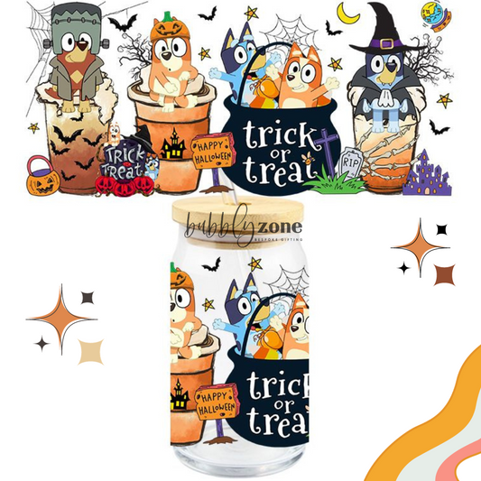 Halloween Trick or Treat Blue Dog and Friends UV DTF Wrap