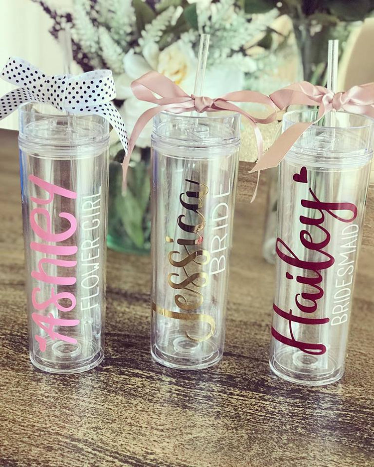 Personalised Skinny Clear Tumbler with Straw and Bow