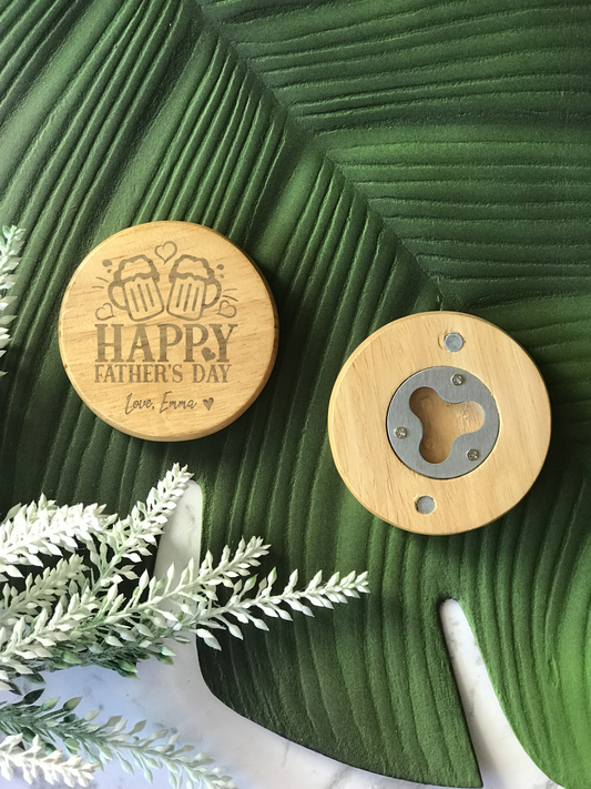 Personalised Round Magnetic Bottle Opener - Happy Father's Day