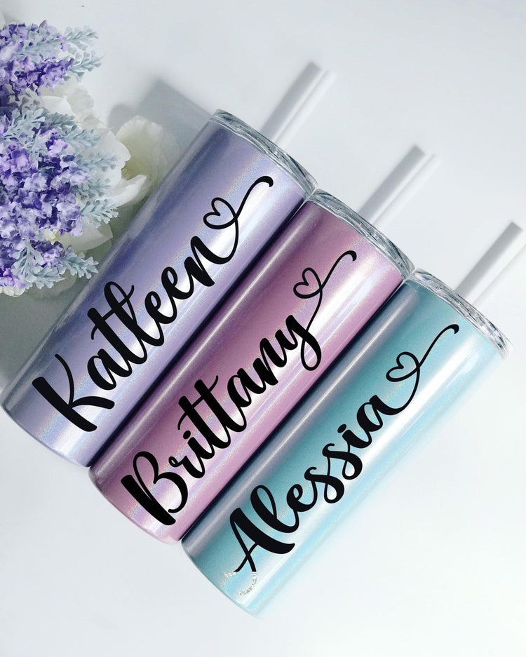 Personalised 20oz Insulated Skinny Tumbler with Straw - Shimmer Colours
