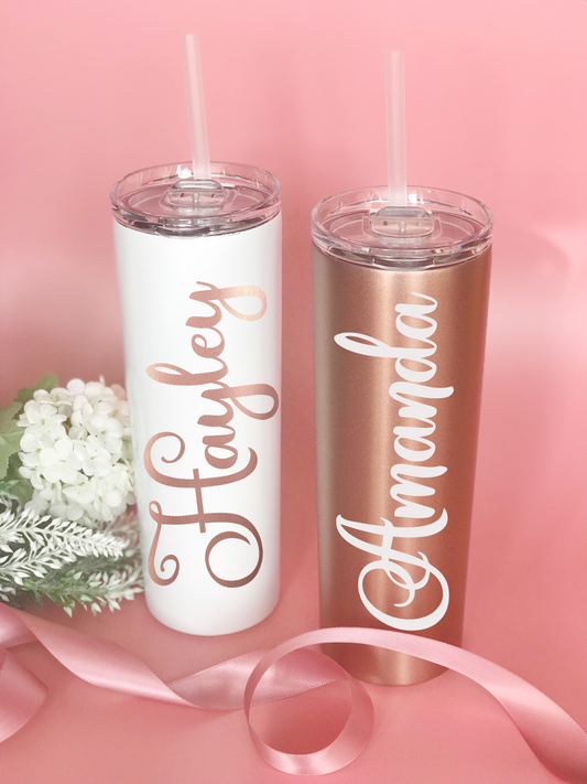 Personalised 20oz Vacuum Insulated Stainless Steel Tumbler with Straw