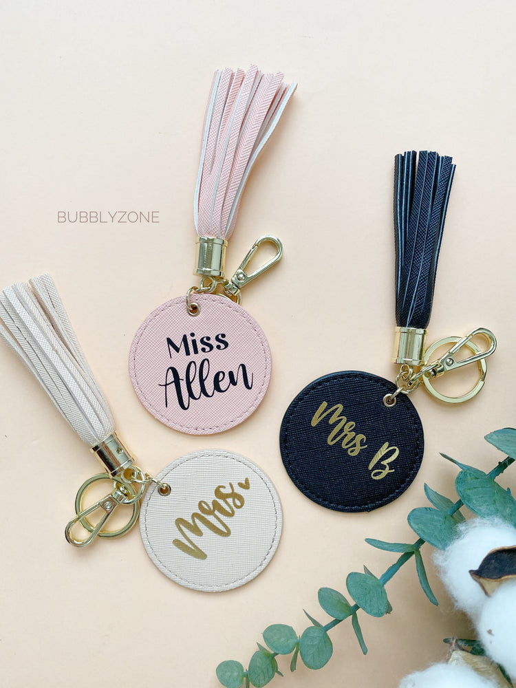 Personalised PU leather Tassel Keychain Round Tag