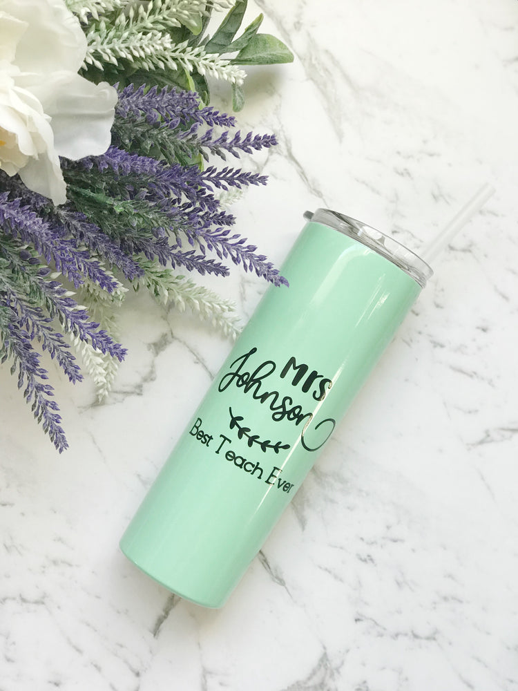 Personalised 20oz Vacuum Insulated Stainless Steel Tumbler with Straw