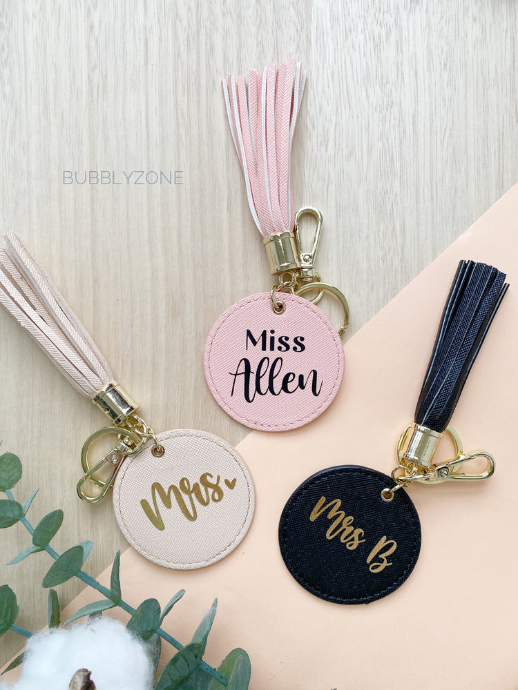 Personalised PU leather Tassel Keychain Round Tag