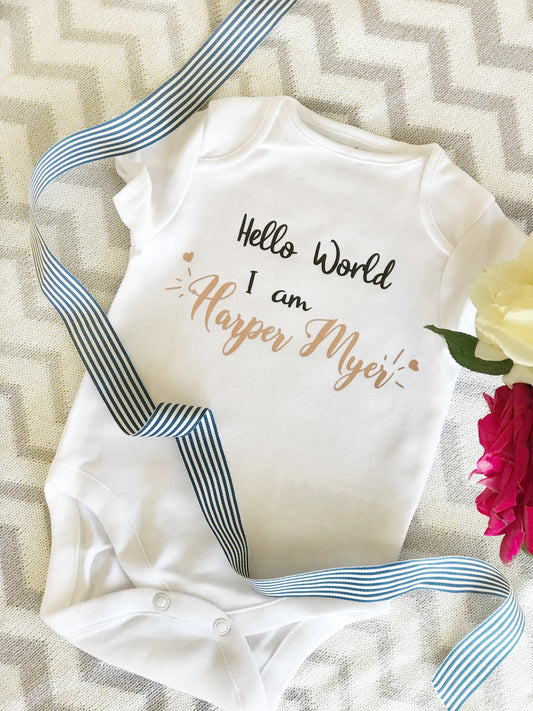 Personalised Baby Bodysuit- Hello I am