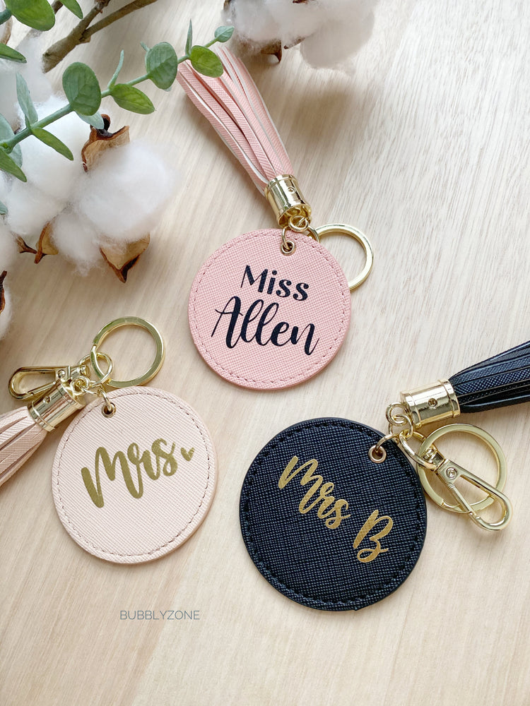 Personalised PU leather Tassel Keychain Round Tag