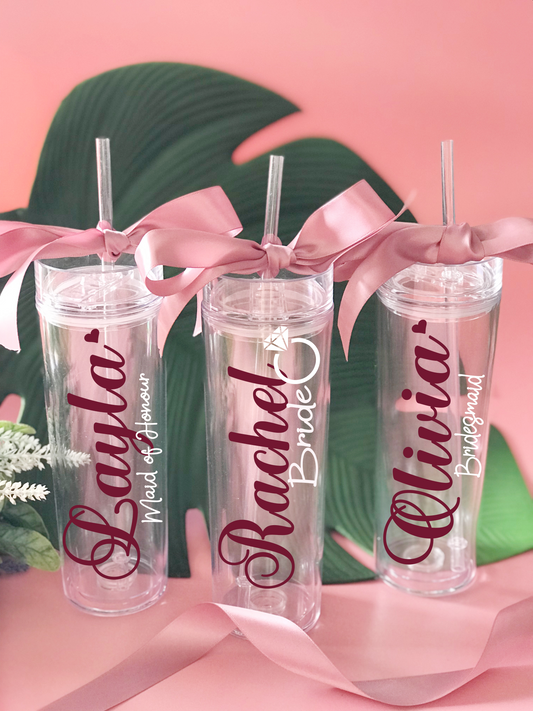 Personalised Skinny Clear Tumbler with Straw and Bow